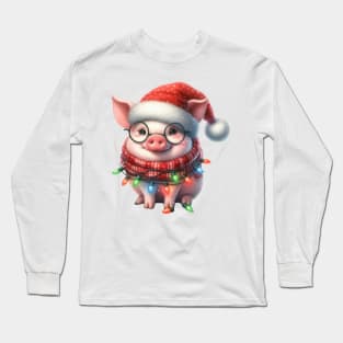 Pig Wrapped In Christmas Lights Long Sleeve T-Shirt